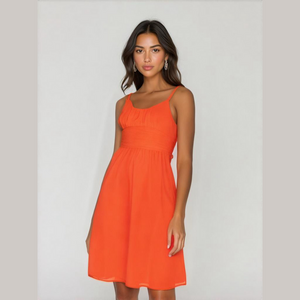 H&M Burnt Orange Sundress Lined Straps Back Smocking Empire Waist Ruched